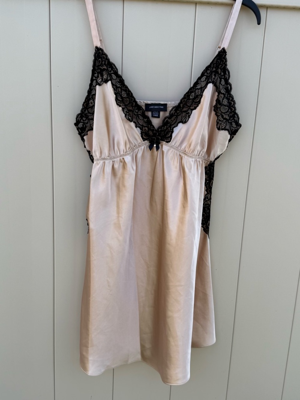 Jones New York Soft Nightie Slip Dress Lingerie gold & black lace size large